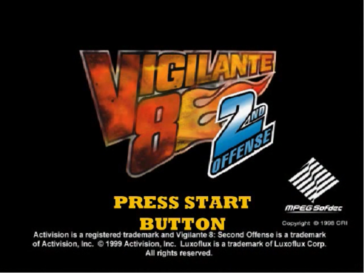 Vigilante 8 2nd Offense title screen for Sega Dreamcast